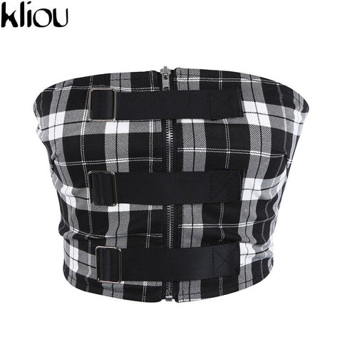 Sexy Strapless Tube Tops Women Plaid Bra Strappy Bustier Bralette Tank Tops Female Fashion Sleeveless Crop Top