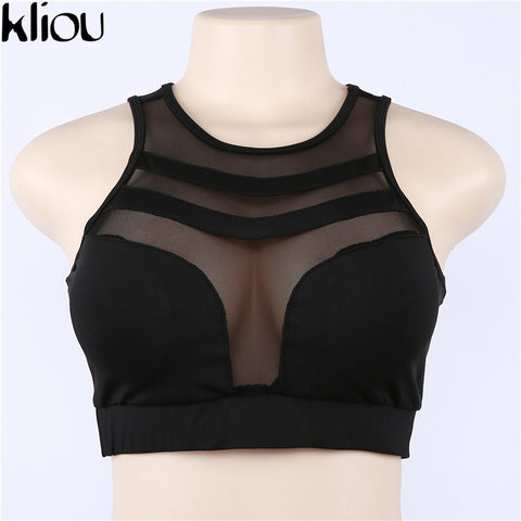 Women Crop Top Cropped Padded Bra Tank Top Vest Fitness Stretch Women's mesh Tanks Workout Bras
