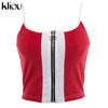 New Fashion Red White Patchwork Zipper Fly Women Crop Tops Cotton Casual Knitted Tank tops Camis Slim Camisole