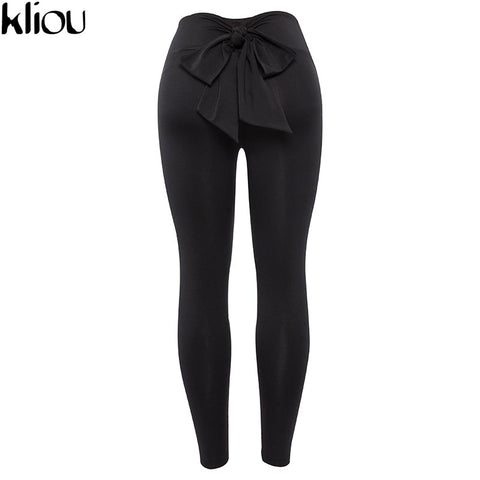 New Fashion Sexy Elastic High Waist Bow Design Women Fitness Workout Slim Trousers Bodybuilding Sexy Women's Leggings