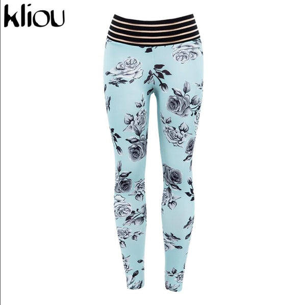 New Summer Autumn Sexy High Waist Women Flowers Print Legging Sporting Fitness Leggings Ladies Show Thin Leggings