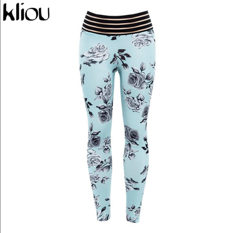 New Summer Autumn Sexy High Waist Women Flowers Print Legging Sporting Fitness Leggings Ladies Show Thin Leggings