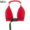 Summer Sexy Backless Crop Top With Sashes Bandage Halter For Women Hollow Out Strap Tie Up Sexy Summer Fashion Top