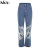 Kliou Butterfly High Waist Jeans Women Y2K  Autumn Print Long Trousers Casual Street Denim Pants Simple Female Bottoms