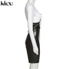Kliou Casual Streetwear Two Piece Set Women 2023 Spring Solid Pullover T-Shirts+Faux PU Leather Biker Rompers Matching Outfits