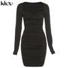 Kliou Cleavage Sexy Mini Dress Elegant Solid Sheath Shirring Body-Shaping Midnight Aesthetic Long Sleeve Strapless Party vestido