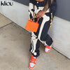 Kliou Cotton Jeans Women Aesthetic Bone Printing High Street Casual Biker Style High Waist Stretchy Skinny Female Trousers