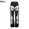 Kliou Cotton Jeans Women Aesthetic Bone Printing High Street Casual Biker Style High Waist Stretchy Skinny Female Trousers
