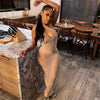 Kliou Grid Inclined Shoulder Maxi Dress Sexy See Through Women   Sleeveless Backless Strap Female Clubwear Apparel