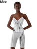 Kliou Hipster Mesh Two Piece Set Women See Through Letter Print Sleevless Y2K Top+High Waist Elastic Sheath Slim Women Pants