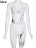 Kliou Hipster Mesh Two Piece Set Women See Through Letter Print Sleevless Y2K Top+High Waist Elastic Sheath Slim Women Pants
