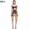 Kliou Print Bandage Mini Dress Hollow Out Sexy Cleavage Halter Slash Neck Sleeveless Bodycon Midnight Club Style Female Wear