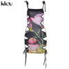 Kliou Print Bandage Mini Dress Hollow Out Sexy Cleavage Halter Slash Neck Sleeveless Bodycon Midnight Club Style Female Wear