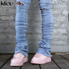 Kliou Ripped Aesthetic High Waist Solid Jeans Women Streetwear Jeans Skinny Pockets Female Trousers