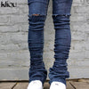 Kliou Ripped Aesthetic High Waist Solid Jeans Women Streetwear Jeans Skinny Pockets Female Trousers