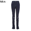 Kliou Ripped Aesthetic High Waist Solid Jeans Women Streetwear Jeans Skinny Pockets Female Trousers