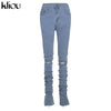 Kliou Ripped Aesthetic High Waist Solid Jeans Women Streetwear Jeans Skinny Pockets Female Trousers