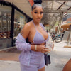 Kliou Sexy Flannel Three Piece Set Women Autumn Long Solid Coat Bikini Underwear Lace Cleavage Top+Elastic Waist Casual Pants