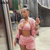 Kliou Sexy Flannel Three Piece Set Women Autumn Long Solid Coat Bikini Underwear Lace Cleavage Top+Elastic Waist Casual Pants