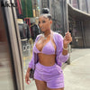 Kliou Sexy Flannel Three Piece Set Women Autumn Long Solid Coat Bikini Underwear Lace Cleavage Top+Elastic Waist Casual Pants