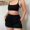 Kliou Solid Casual Two Piece Sets Women Backless Sleeveless Top And Side Pockets Shorts Matching Set Summer Athleisure Outfits