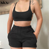 Kliou Solid Casual Two Piece Sets Women Backless Sleeveless Top And Side Pockets Shorts Matching Set Summer Athleisure Outfits