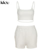 Kliou Solid Casual Two Piece Sets Women Backless Sleeveless Top And Side Pockets Shorts Matching Set Summer Athleisure Outfits