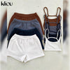 Kliou Solid Casual Two Piece Sets Women Backless Sleeveless Top And Side Pockets Shorts Matching Set Summer Athleisure Outfits