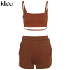 Kliou Solid Casual Two Piece Sets Women Backless Sleeveless Top And Side Pockets Shorts Matching Set Summer Athleisure Outfits