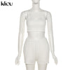Kliou Solid Casual Two Piece Sets Women Backless Sleeveless Top And Side Pockets Shorts Matching Set Summer Athleisure Outfits