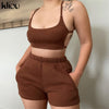 Kliou Solid Casual Two Piece Sets Women Backless Sleeveless Top And Side Pockets Shorts Matching Set Summer Athleisure Outfits