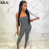Kliou Solid Elastic Skinny Casual Women Two Piece Sets Sleeveless Slash Neck Shaped Waist Seamless Female Loungewear Clothes