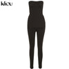 Kliou Solid Elastic Skinny Casual Women Two Piece Sets Sleeveless Slash Neck Shaped Waist Seamless Female Loungewear Clothes