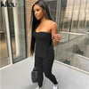 Kliou Solid Elastic Skinny Casual Women Two Piece Sets Sleeveless Slash Neck Shaped Waist Seamless Female Loungewear Clothes