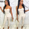 Kliou Solid Elastic Skinny Casual Women Two Piece Sets Sleeveless Slash Neck Shaped Waist Seamless Female Loungewear Clothes