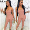 Kliou Solid Elastic Skinny Casual Women Two Piece Sets Sleeveless Slash Neck Shaped Waist Seamless Female Loungewear Clothes