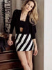 Klkxmyt 2023 Summer Women 2 Pieces Sets OL Mini Skirts Blazer Suit Striped Office Outfits Jacket Long Sleeve Tops Female Set