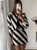 Klkxmyt 2023 Summer Women 2 Pieces Sets OL Mini Skirts Blazer Suit Striped Office Outfits Jacket Long Sleeve Tops Female Set