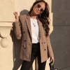Klkxmyt Traf Blazer Women 2023 Autumn Houndstooth Double Breasted Blazers Coat Vintage Long Sleeve Street Female Jacket Tops