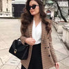 Klkxmyt Traf Blazer Women 2023 Autumn Houndstooth Double Breasted Blazers Coat Vintage Long Sleeve Street Female Jacket Tops