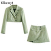 Klkxmyt Za 2 Piece Sets Women 2022 Office Suit Cropped Blazer Jacket+High Wasited Mini Skirts Set Casual Women Outfit
