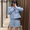 Klkxmyt Za 2022 Blue Cropped Blazer Women Casual Textured Long Sleeve Pockets Spring Jacket Woman Office Wear Coat