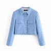 Klkxmyt Za 2022 Blue Cropped Blazer Women Casual Textured Long Sleeve Pockets Spring Jacket Woman Office Wear Coat