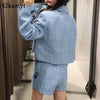 Klkxmyt Za 2022 Blue Cropped Blazer Women Casual Textured Long Sleeve Pockets Spring Jacket Woman Office Wear Coat