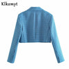 Klkxmyt Za 2022 Plaid Cropped Casual Blazer Jacket+ High Waist A-Line Mini Skirts Spring Autumn Women 2 Pieces Sets