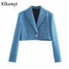 Klkxmyt Za 2022 Plaid Cropped Casual Blazer Jacket+ High Waist A-Line Mini Skirts Spring Autumn Women 2 Pieces Sets