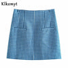 Klkxmyt Za 2022 Plaid Cropped Casual Blazer Jacket+ High Waist A-Line Mini Skirts Spring Autumn Women 2 Pieces Sets
