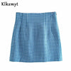 Klkxmyt Za 2022 Plaid Cropped Casual Blazer Jacket+ High Waist A-Line Mini Skirts Spring Autumn Women 2 Pieces Sets