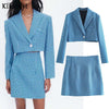 Klkxmyt Za 2022 Plaid Cropped Casual Blazer Jacket+ High Waist A-Line Mini Skirts Spring Autumn Women 2 Pieces Sets