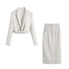 Klkxmyt Za 2022 Stripe Cropped Casual Blazer Suit Women Skirt Set High Waisted Hem Split Skirt Woman Blazer Two Piece Set